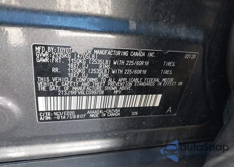 2020 Toyota Rav4 Trd Off-Road из США, поврежденный, VIN 2T3J1RFV6LC099708